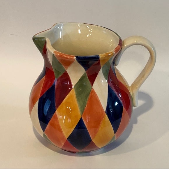 Artimino Ciao Harlequin Ball Pitcher Earthenware Diamond Pattern Large 80 oz - Picture 2 of 9